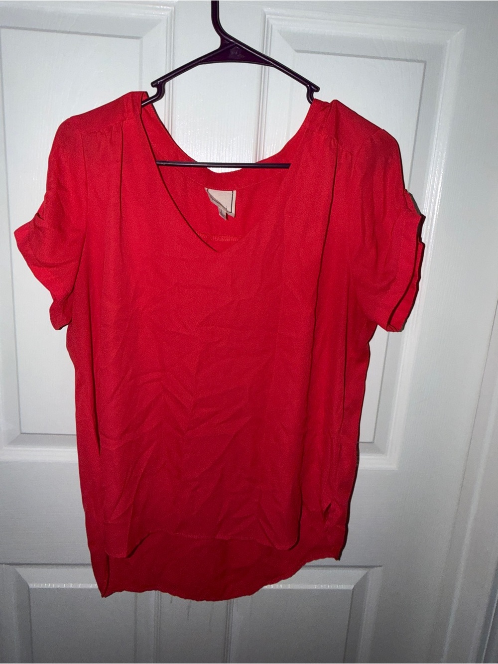 meraki Bright Red V-Neck Short Sleeve Blouse